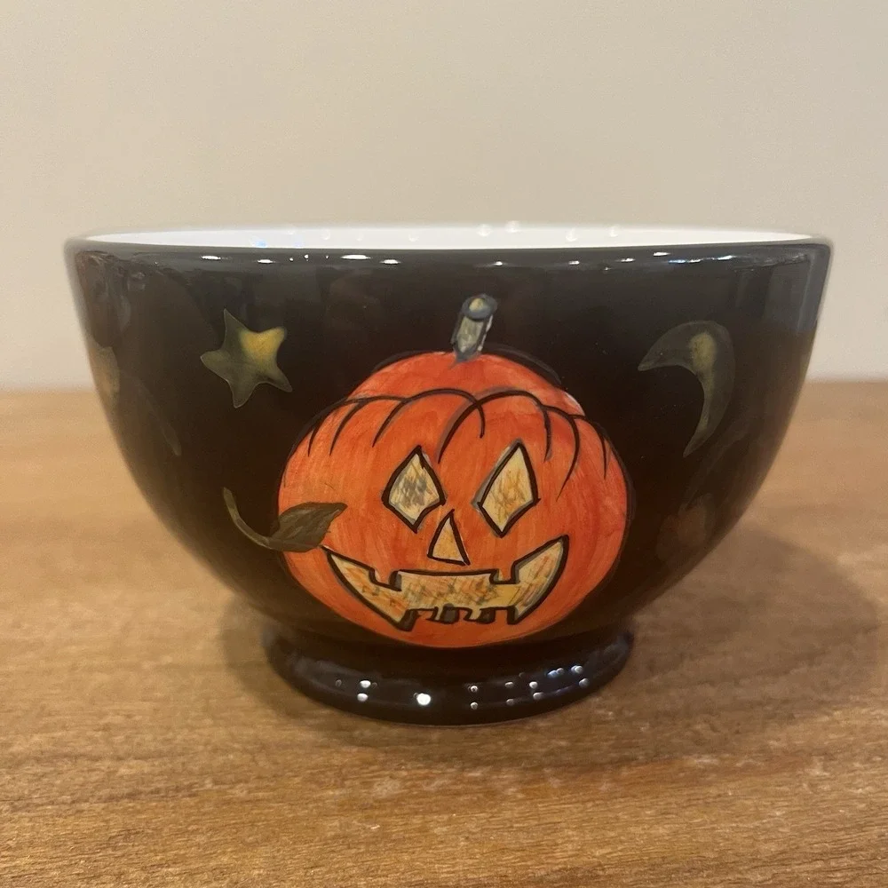 VTG Susan Winget Certified International Halloween Pumpkin Jack O Lantern Bowl